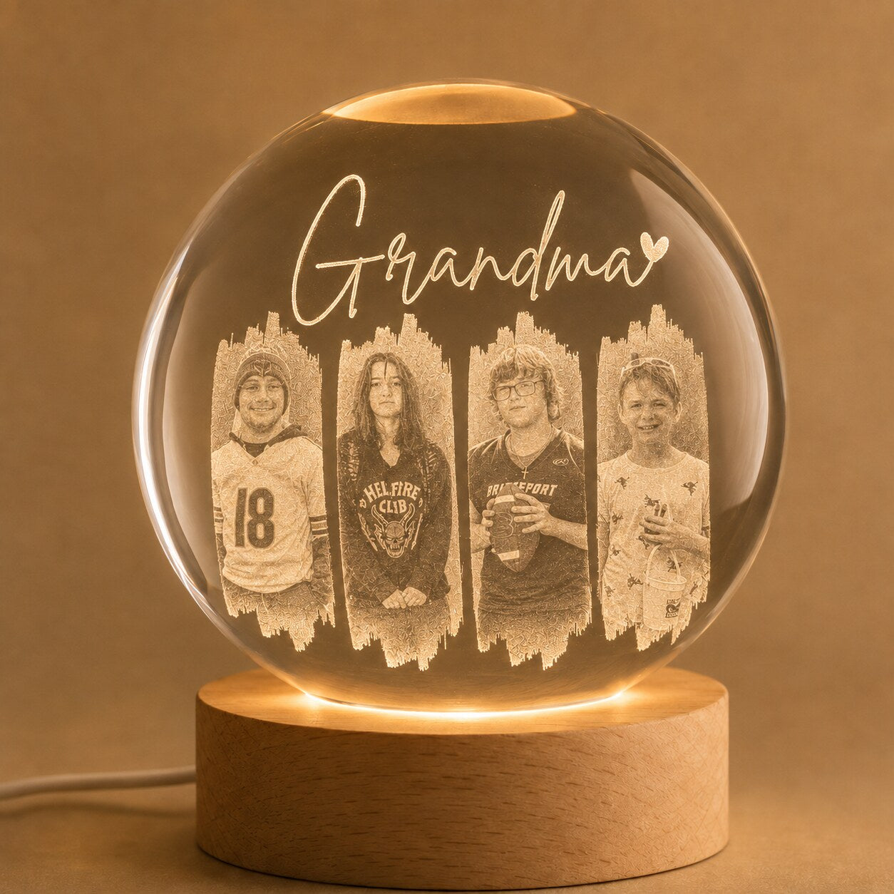 Personalized Grandma Photo Collage Crystal Ball Night Light