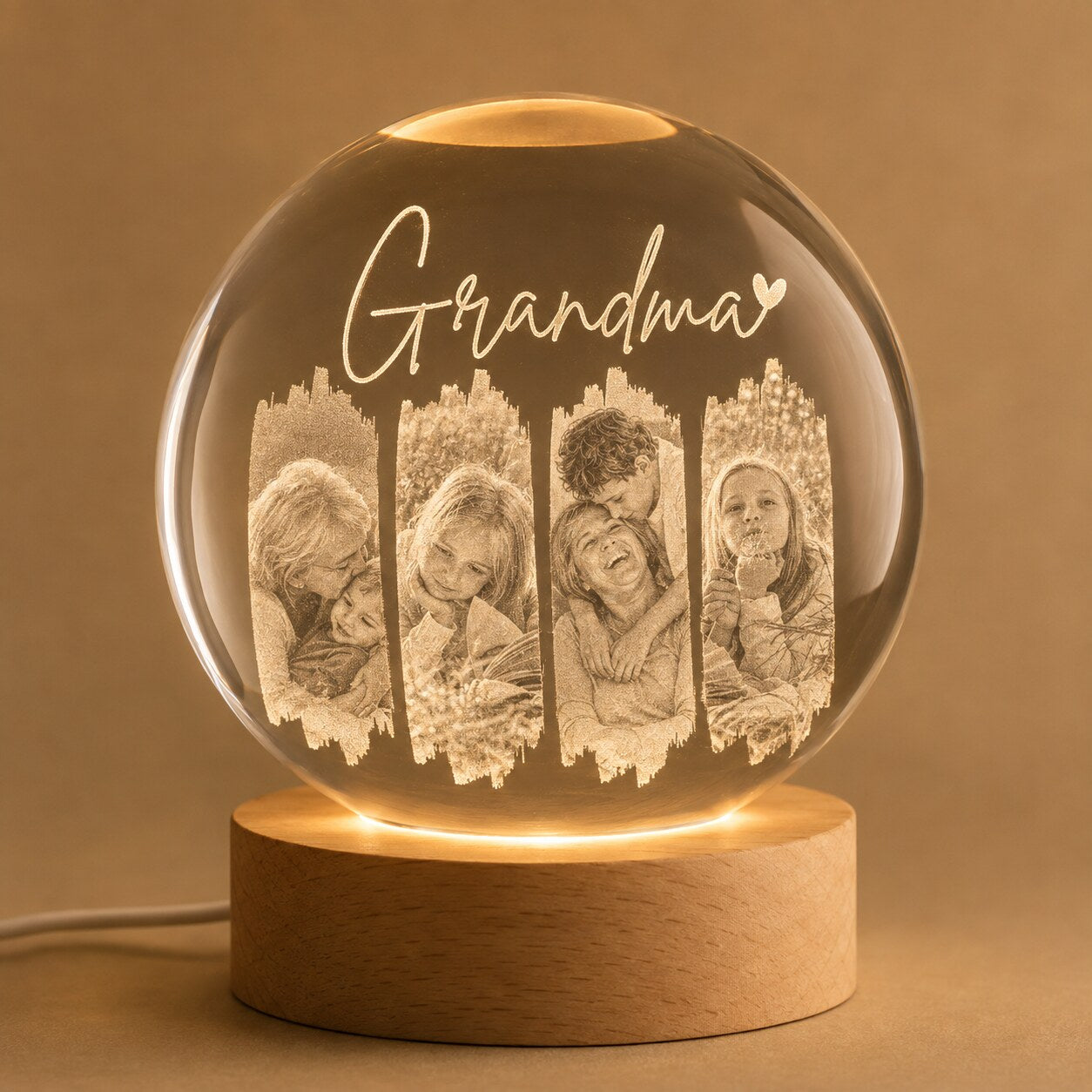 Personalized Grandma Photo Collage Crystal Ball Night Light