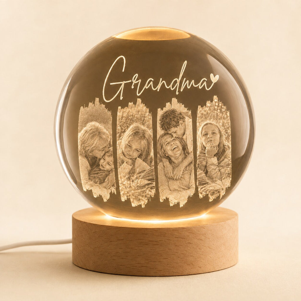 Personalized Grandma Photo Collage Crystal Ball Night Light