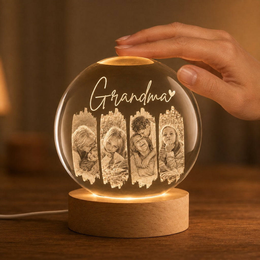 Personalized Grandma Photo Collage Crystal Ball Night Light