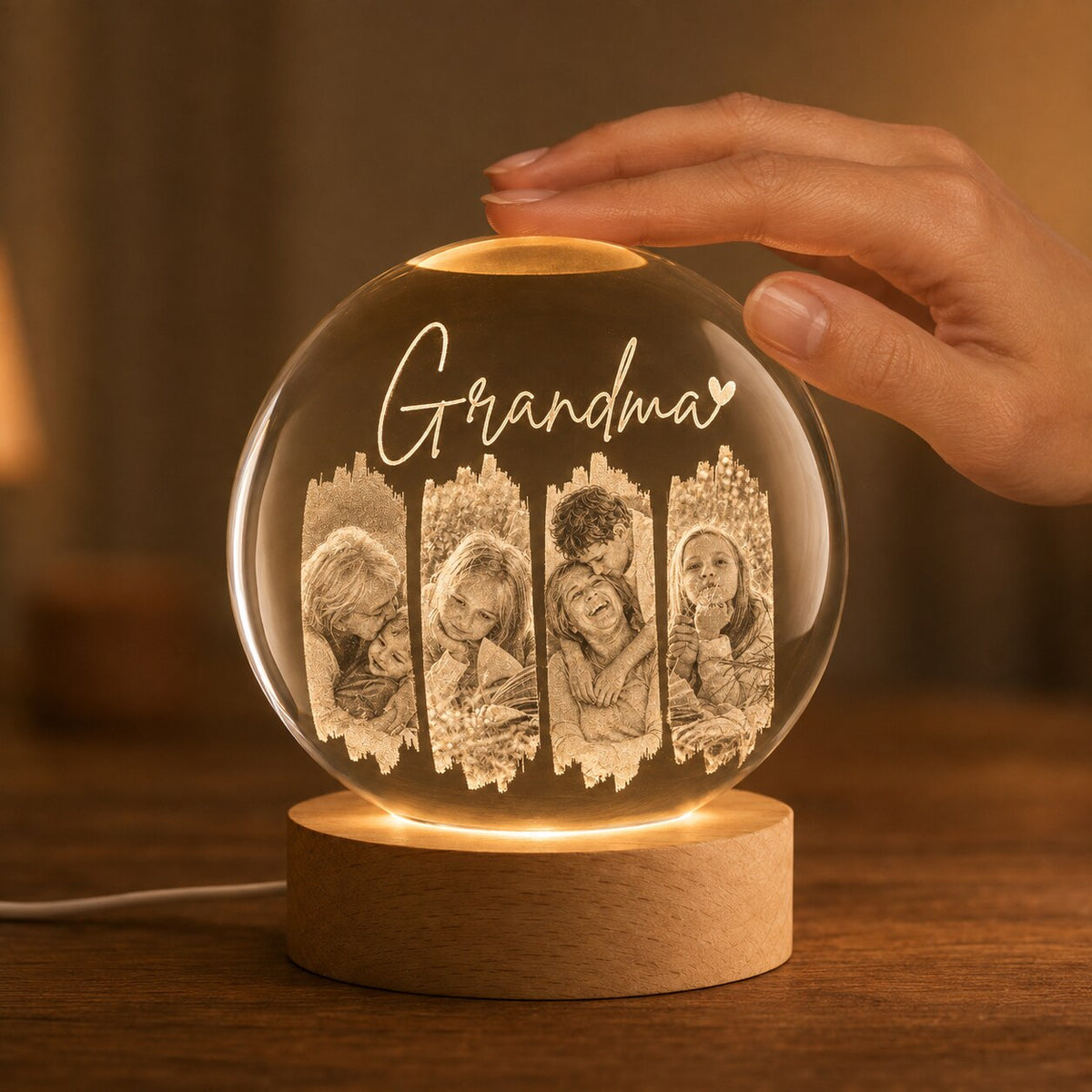Personalized Grandma Photo Collage Crystal Ball Night Light