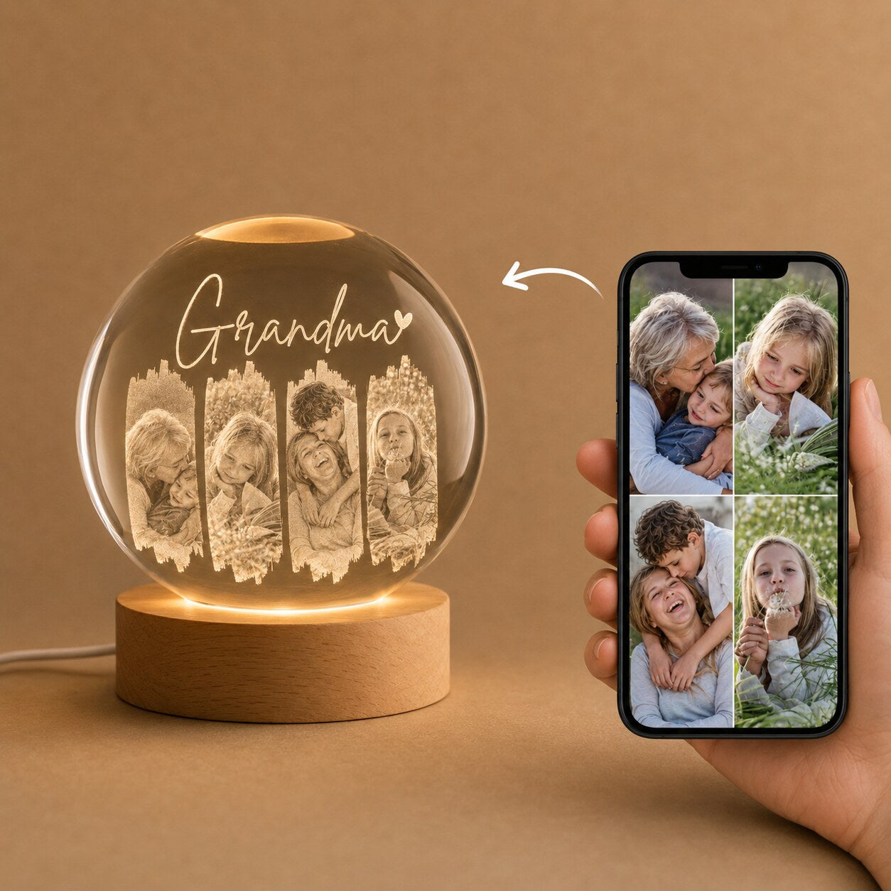 Personalized Grandma Photo Collage Crystal Ball Night Light