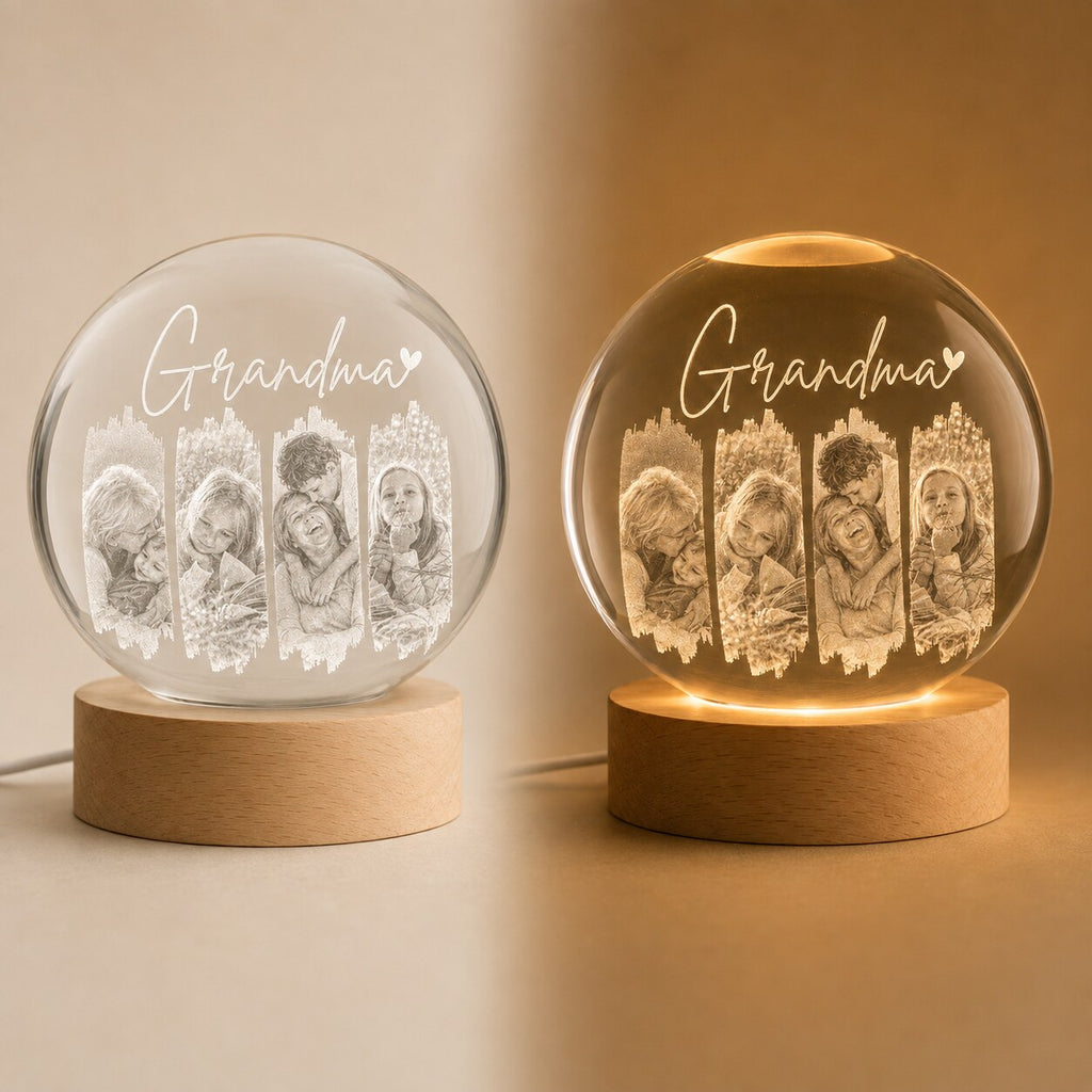 Personalized Grandma Photo Collage Crystal Ball Night Light