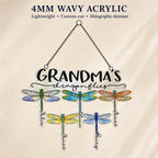 Personalized Grandma's Dragonflies Holographic Acrylic Suncatcher