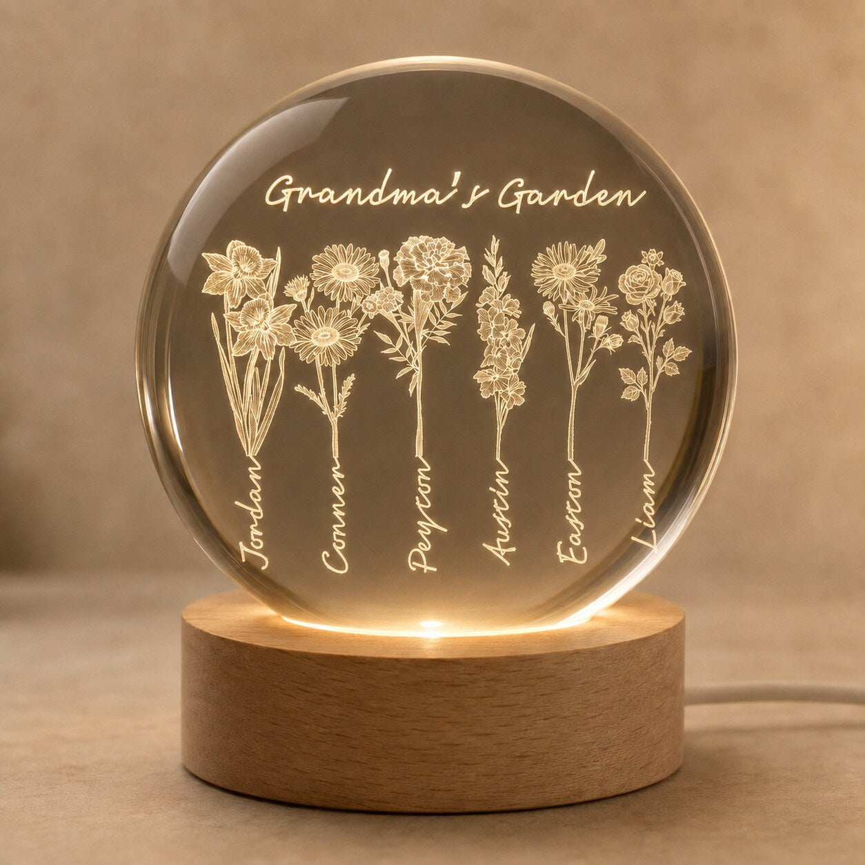 Personalized Grandma's Garden Birth Flower Crystal Ball Night Light