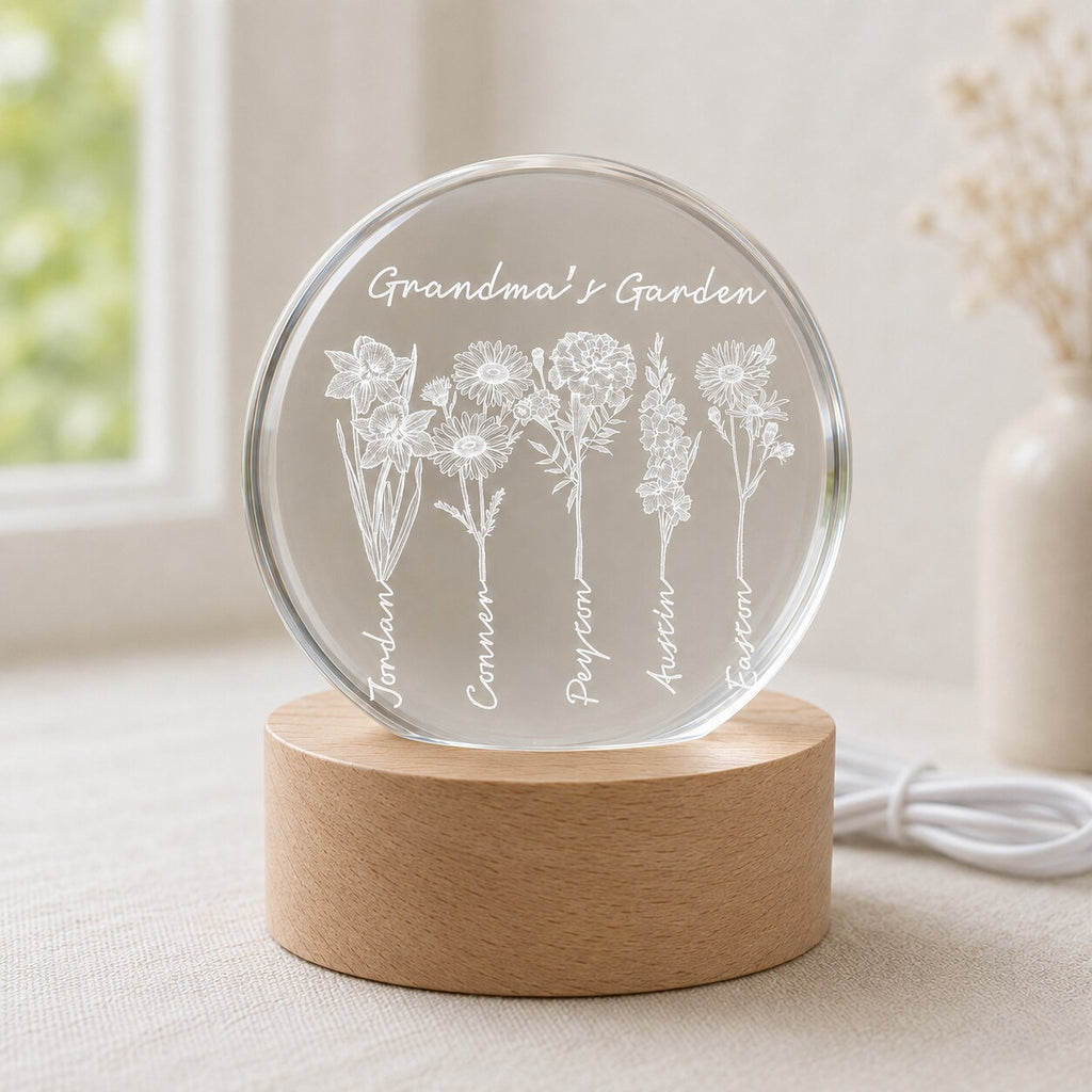 Personalized Grandma's Garden Birth Flower Crystal Ball Night Light
