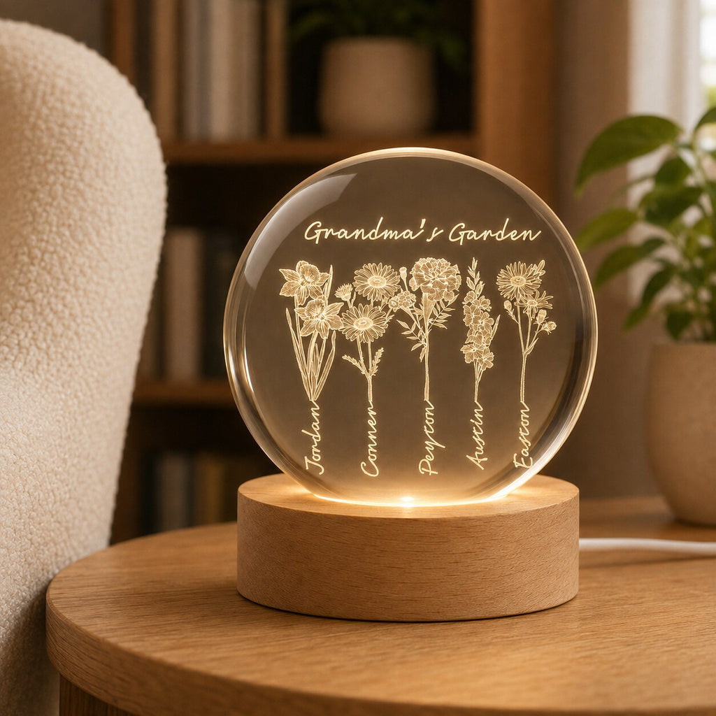 Personalized Grandma's Garden Birth Flower Crystal Ball Night Light