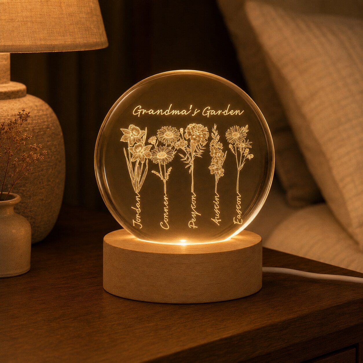 Personalized Grandma's Garden Birth Flower Crystal Ball Night Light
