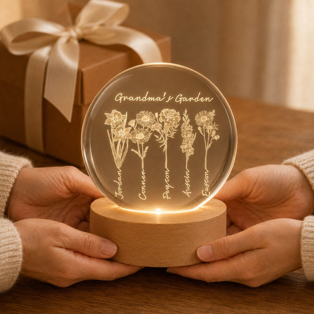 Personalized Grandma's Garden Birth Flower Crystal Ball Night Light