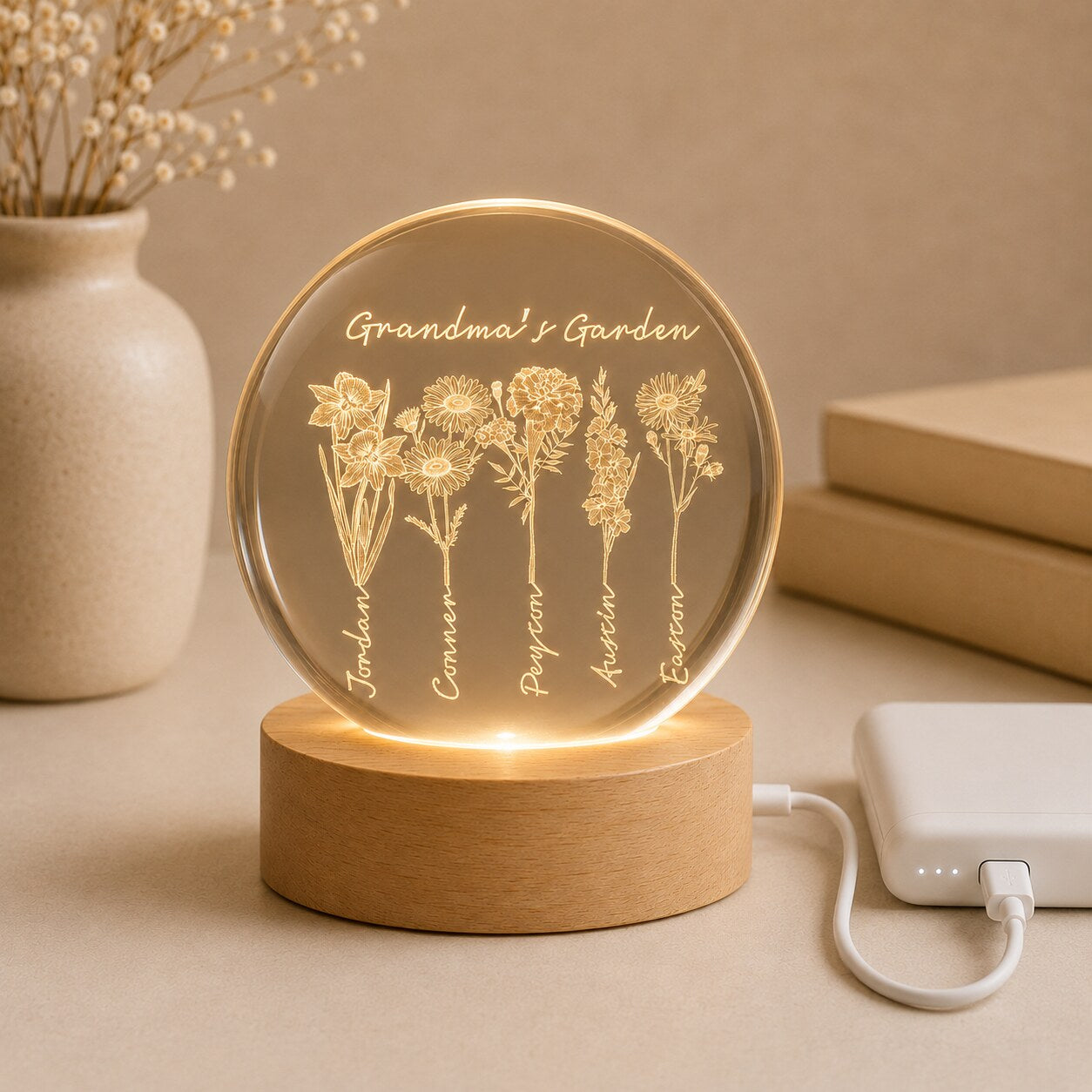 Personalized Grandma's Garden Birth Flower Crystal Ball Night Light