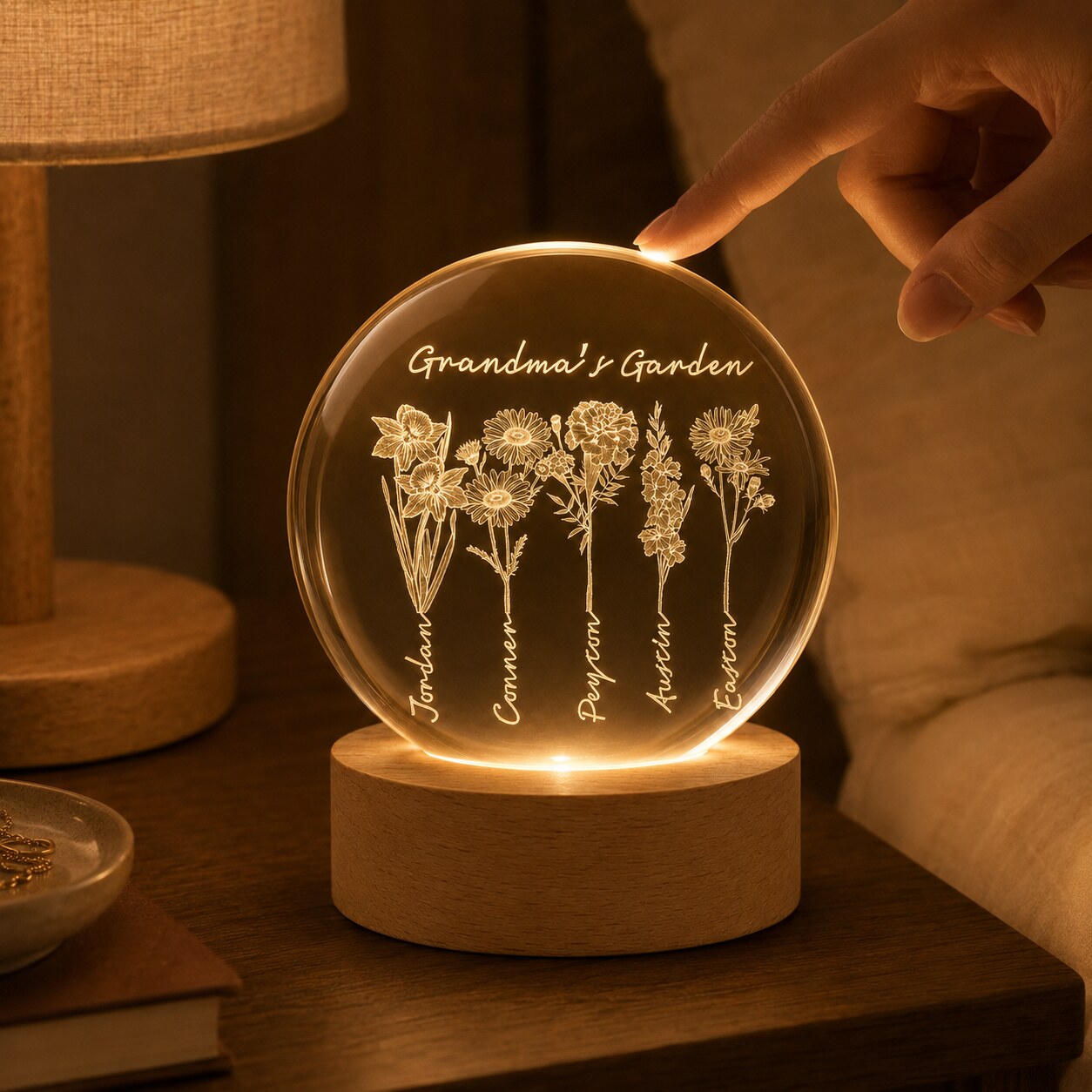 Personalized Grandma's Garden Birth Flower Crystal Ball Night Light