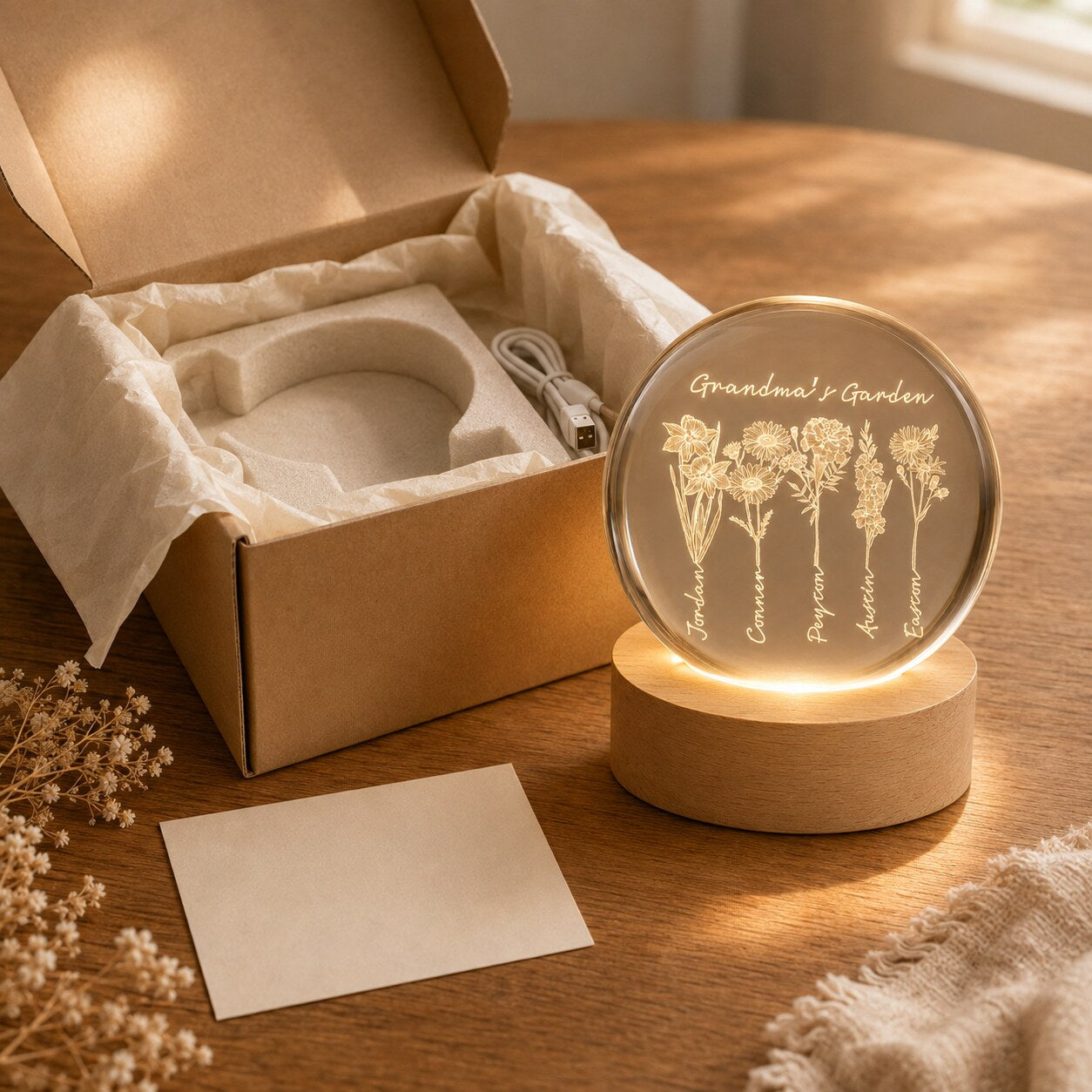 Personalized Grandma's Garden Birth Flower Crystal Ball Night Light
