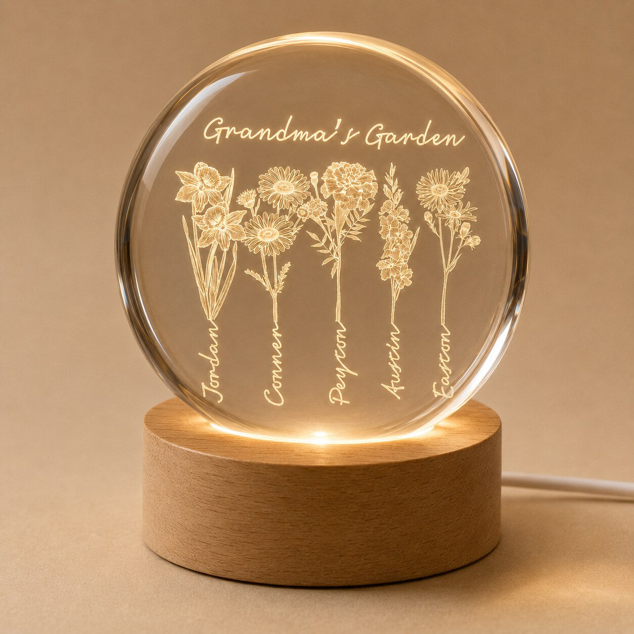 Personalized Grandma's Garden Birth Flower Crystal Ball Night Light