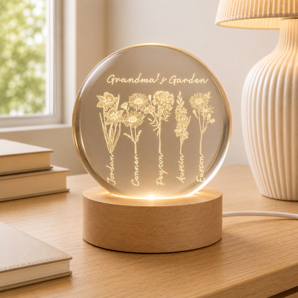 Personalized Grandma's Garden Birth Flower Crystal Ball Night Light