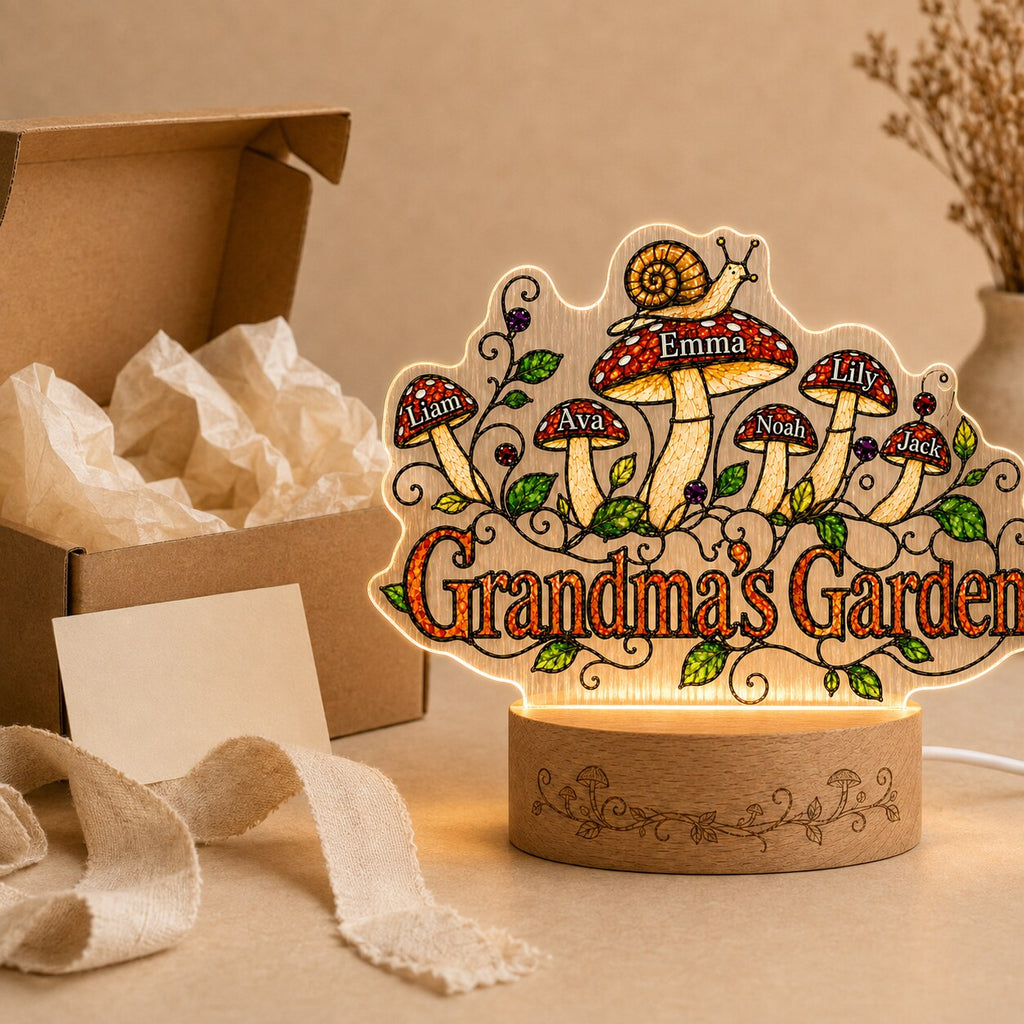 Personalized Grandma's Garden Mushroom Wavy Acrylic Night Light
