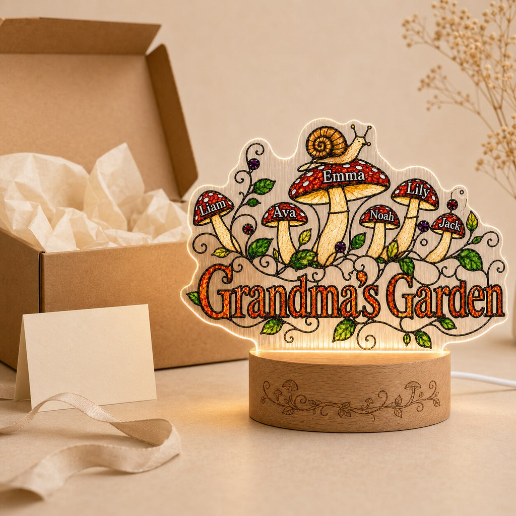 Personalized Grandma's Garden Mushroom Wavy Acrylic Night Light