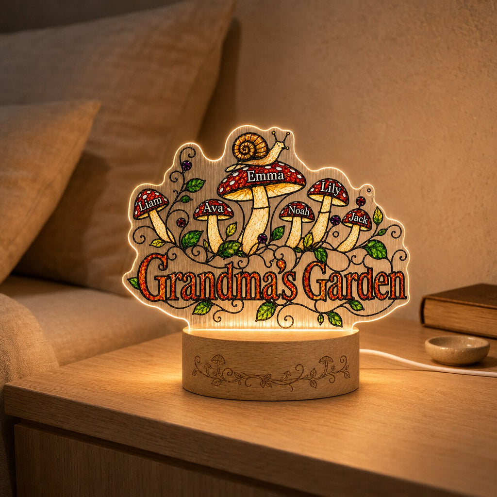Personalized Grandma's Garden Mushroom Wavy Acrylic Night Light