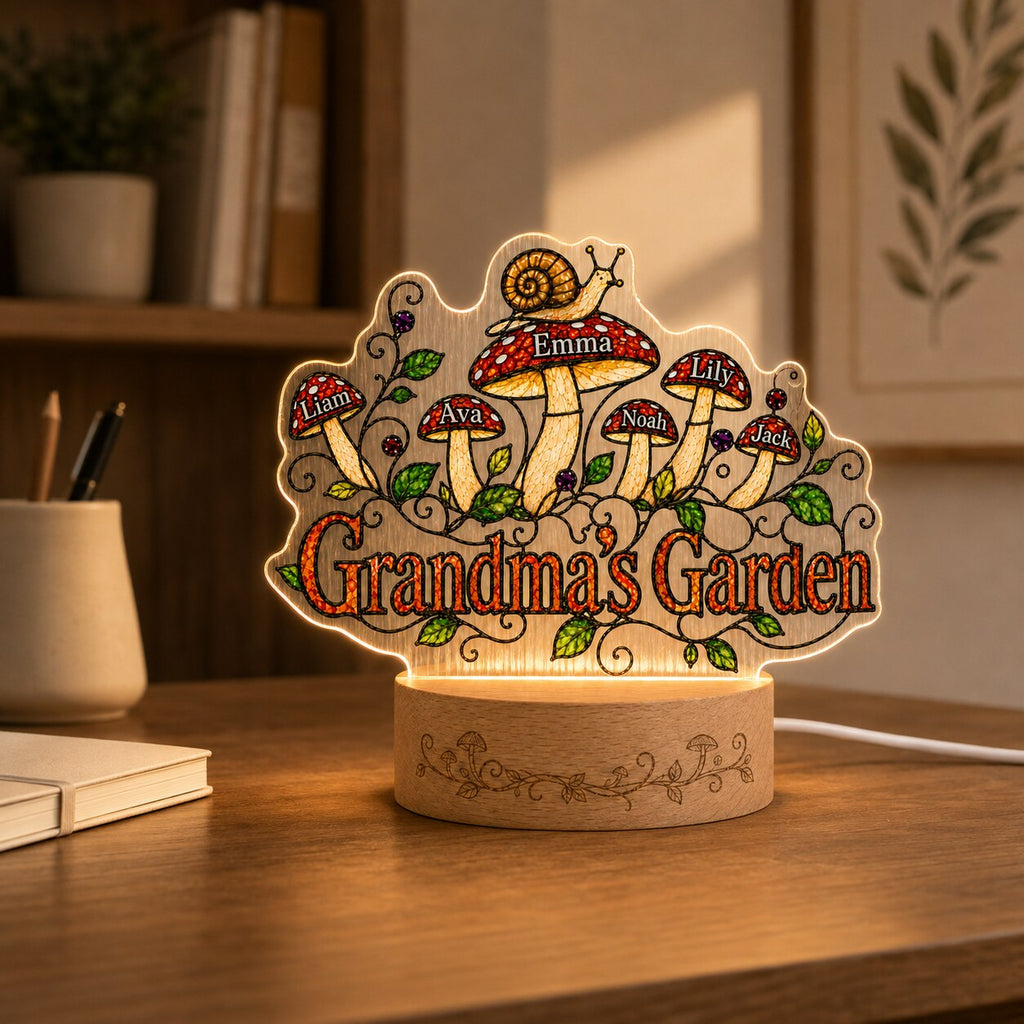Personalized Grandma's Garden Mushroom Wavy Acrylic Night Light