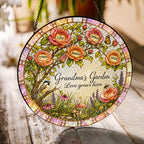 Grandma's Garden rose tree suncatcher hanging in a sunny window casting rainbows