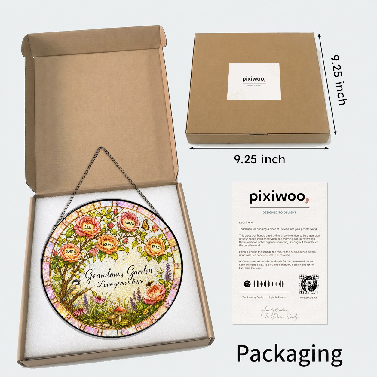 Pixiwoo packaging box with protective foam for the stained glass suncatcher