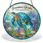 Personalized Grandma's Garden sea turtle stained glass suncatcher with grandkids names