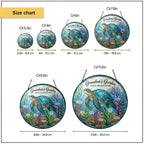 Size chart for the personalized sea turtle stained glass suncatcher