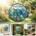 Sea turtle suncatcher displayed in a window, garden and balcony