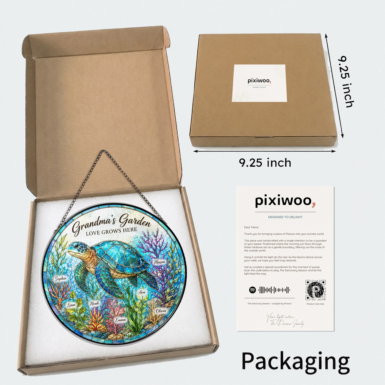 Pixiwoo packaging box with protective foam for the stained glass suncatcher