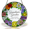 Personalized Grandma's Garden Floral Wreath Suncatcher on a white background