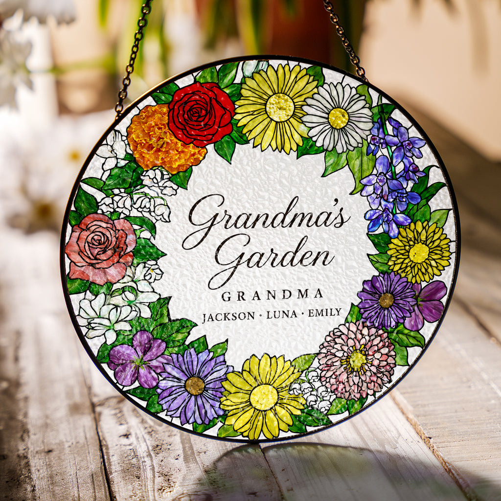 Personalized Grandma's Garden Floral Wreath Suncatcher - image 2