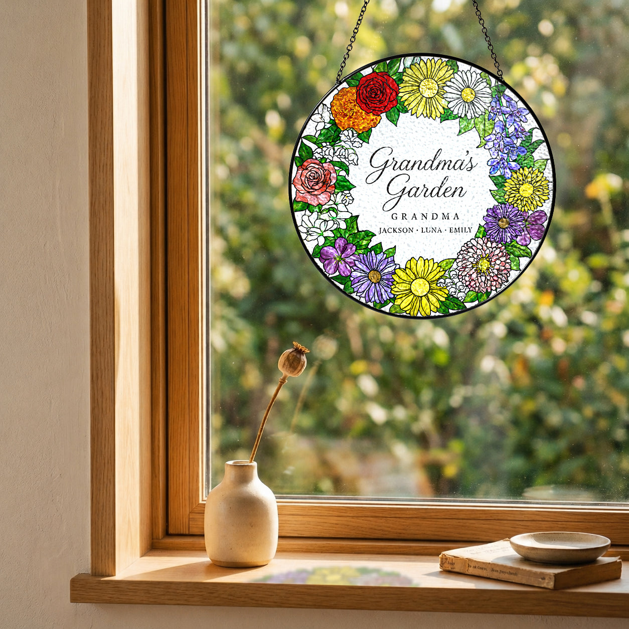 Personalized Grandma's Garden Floral Wreath Suncatcher - image 4