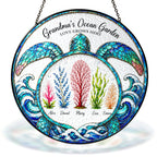 Personalized Grandma's Ocean Garden turtle stained glass suncatcher with grandkids names