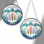 Front and back view of the personalized ocean garden turtle suncatcher