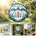 Turtle suncatcher displayed in a window, garden and balcony