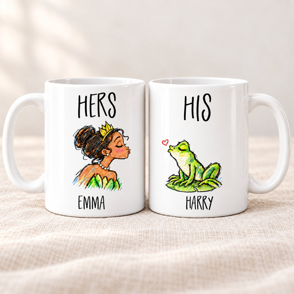 Personalized His & Hers Frog Prince Kiss Couple Mugs
