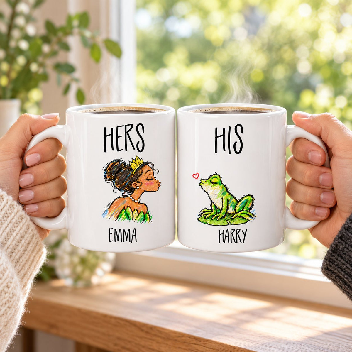 Personalized His & Hers Frog Prince Kiss Couple Mugs