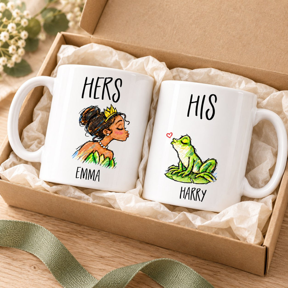 Personalized His & Hers Frog Prince Kiss Couple Mugs