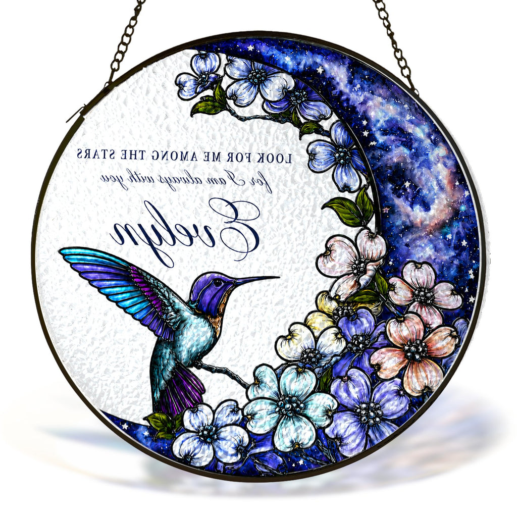 Personalized hummingbird dogwood memorial suncatcher view 5