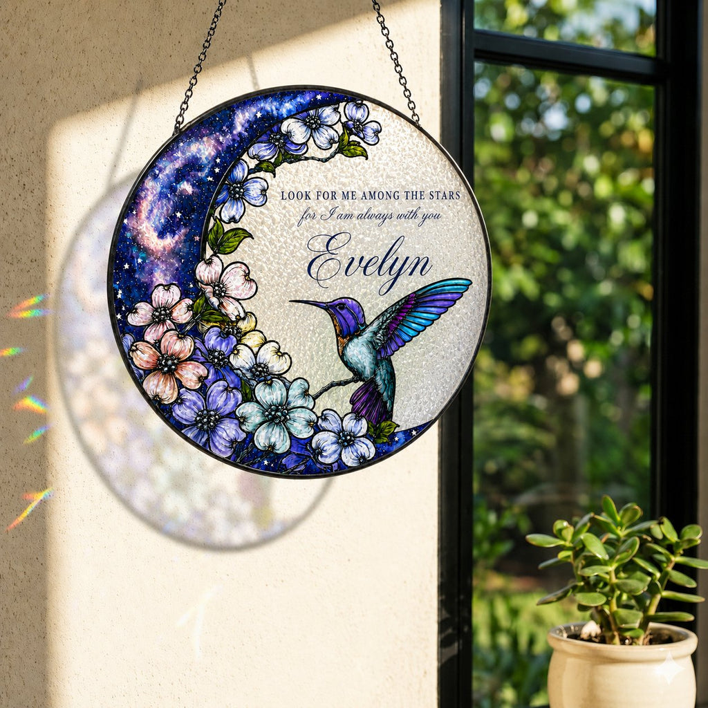 Glass vs acrylic material comparison hummingbird dogwood memorial suncatcher