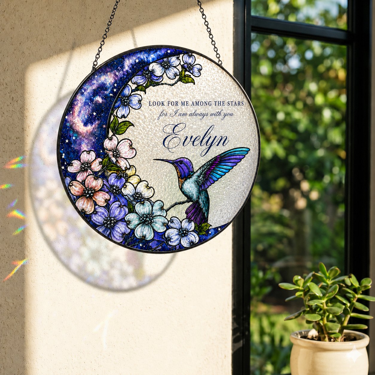 Glass vs acrylic material comparison hummingbird dogwood memorial suncatcher