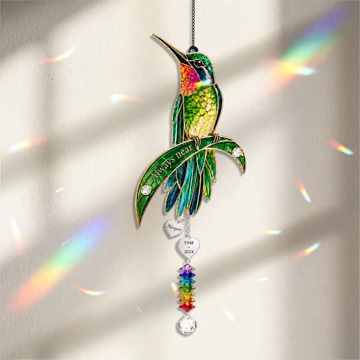Personalized hummingbird memorial crystal suncatcher