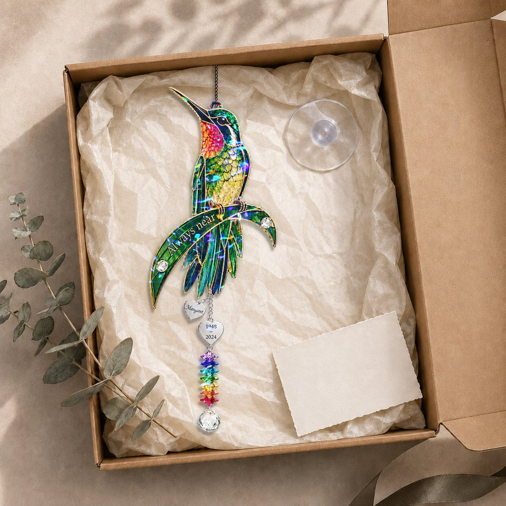 Personalized hummingbird memorial crystal suncatcher charm