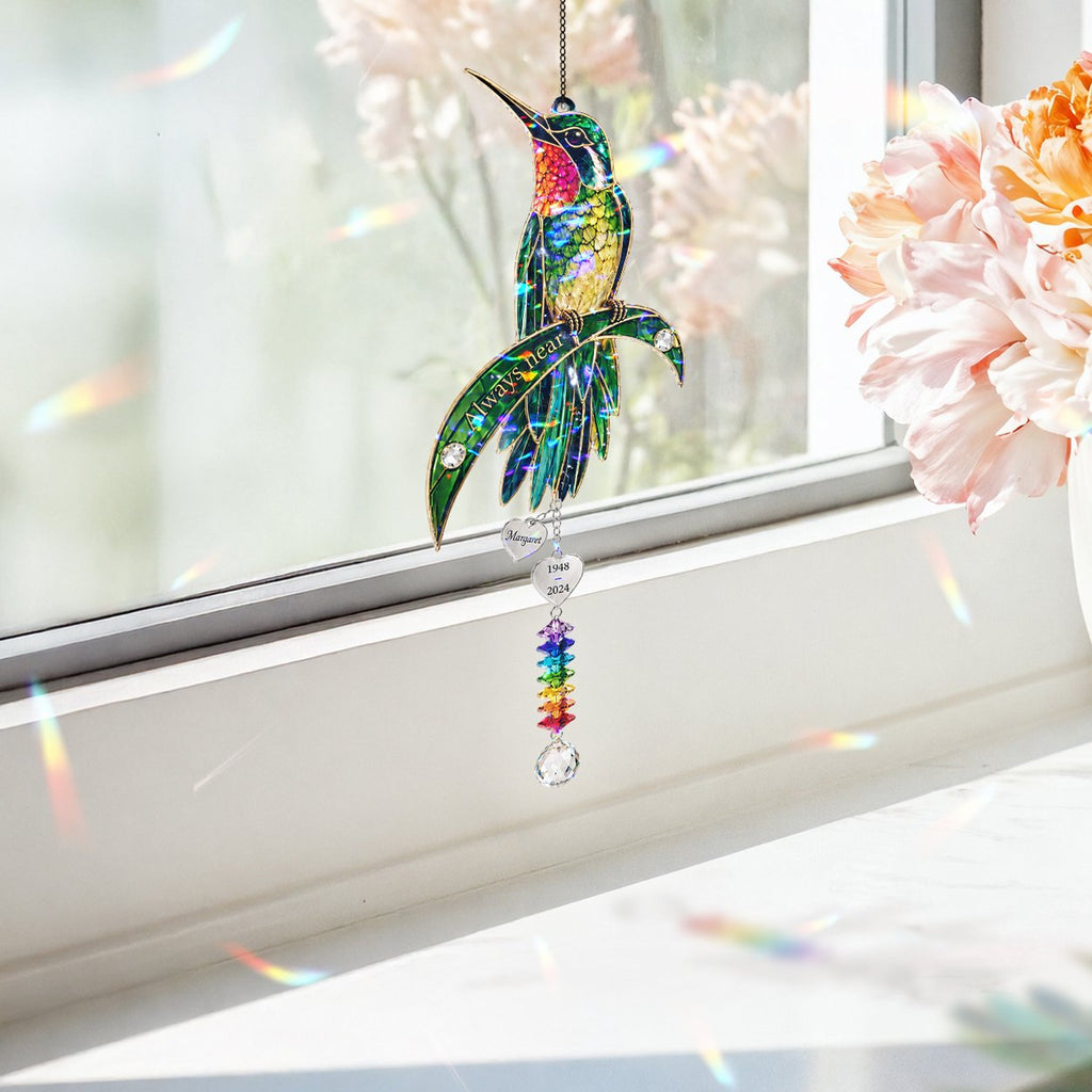Personalized hummingbird memorial crystal suncatcher