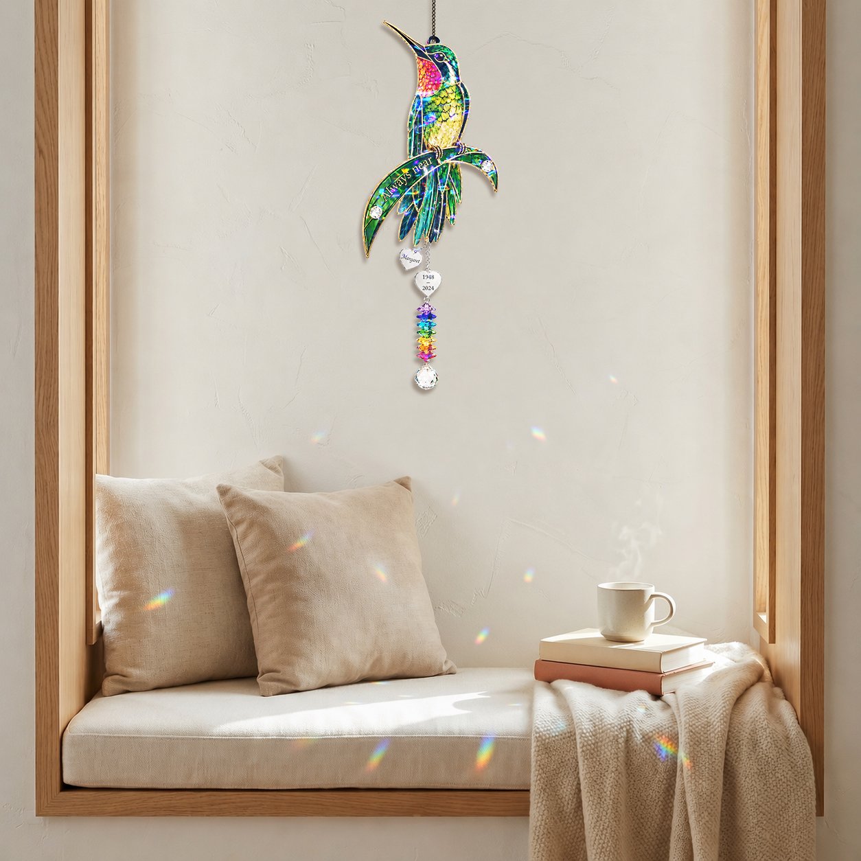 Personalized hummingbird memorial crystal suncatcher