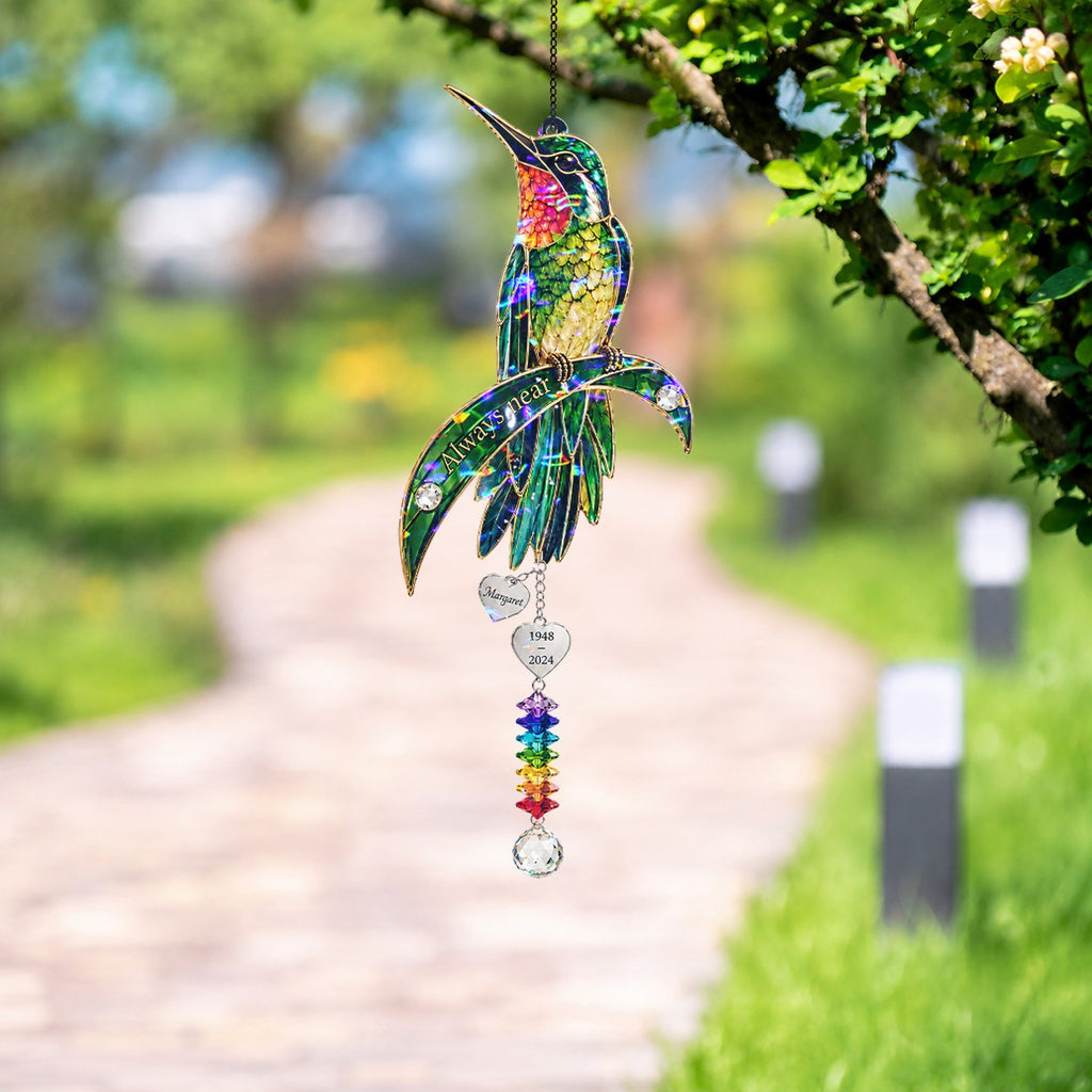 Personalized hummingbird memorial crystal suncatcher
