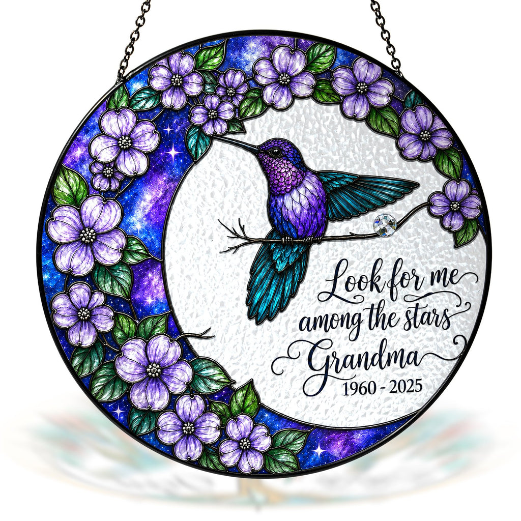 Personalized hummingbird moon memorial suncatcher view 2