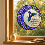 Hummingbird moon memorial suncatcher on a windowsill