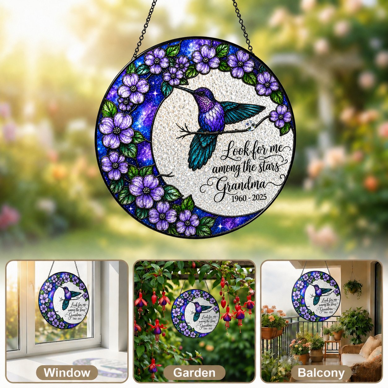 Hummingbird moon memorial suncatcher lifestyle