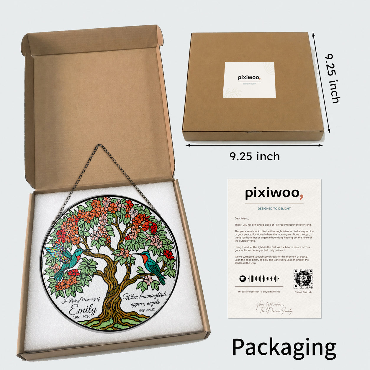Memorial suncatcher in Pixiwoo gift box with protective foam