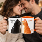 Personalized Kissing Cats Couple Mug Set – Black Cat and Orange Cat